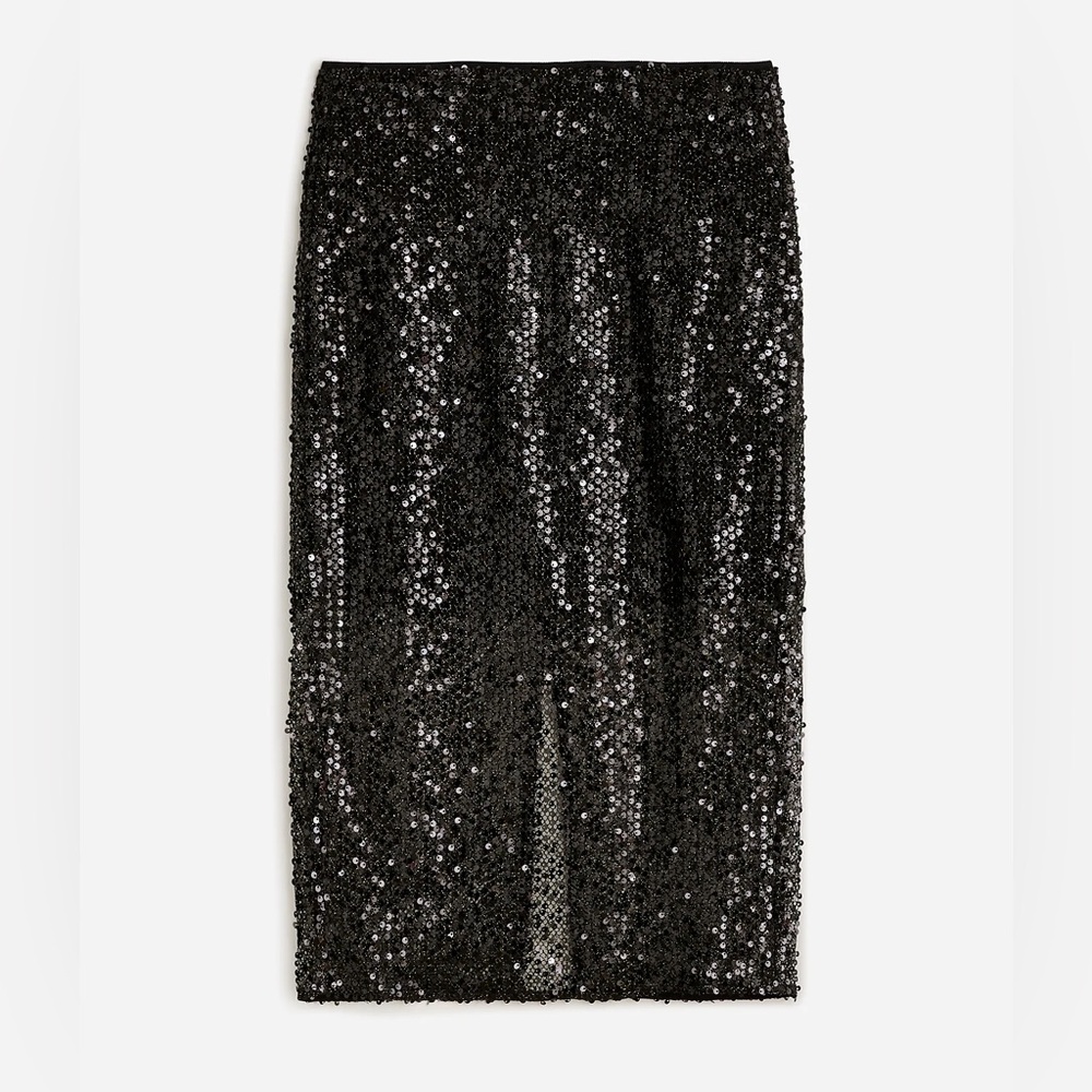 J.Crew Collection Black Sequin Midi Pencil Skirt Semi Sheer Size 10